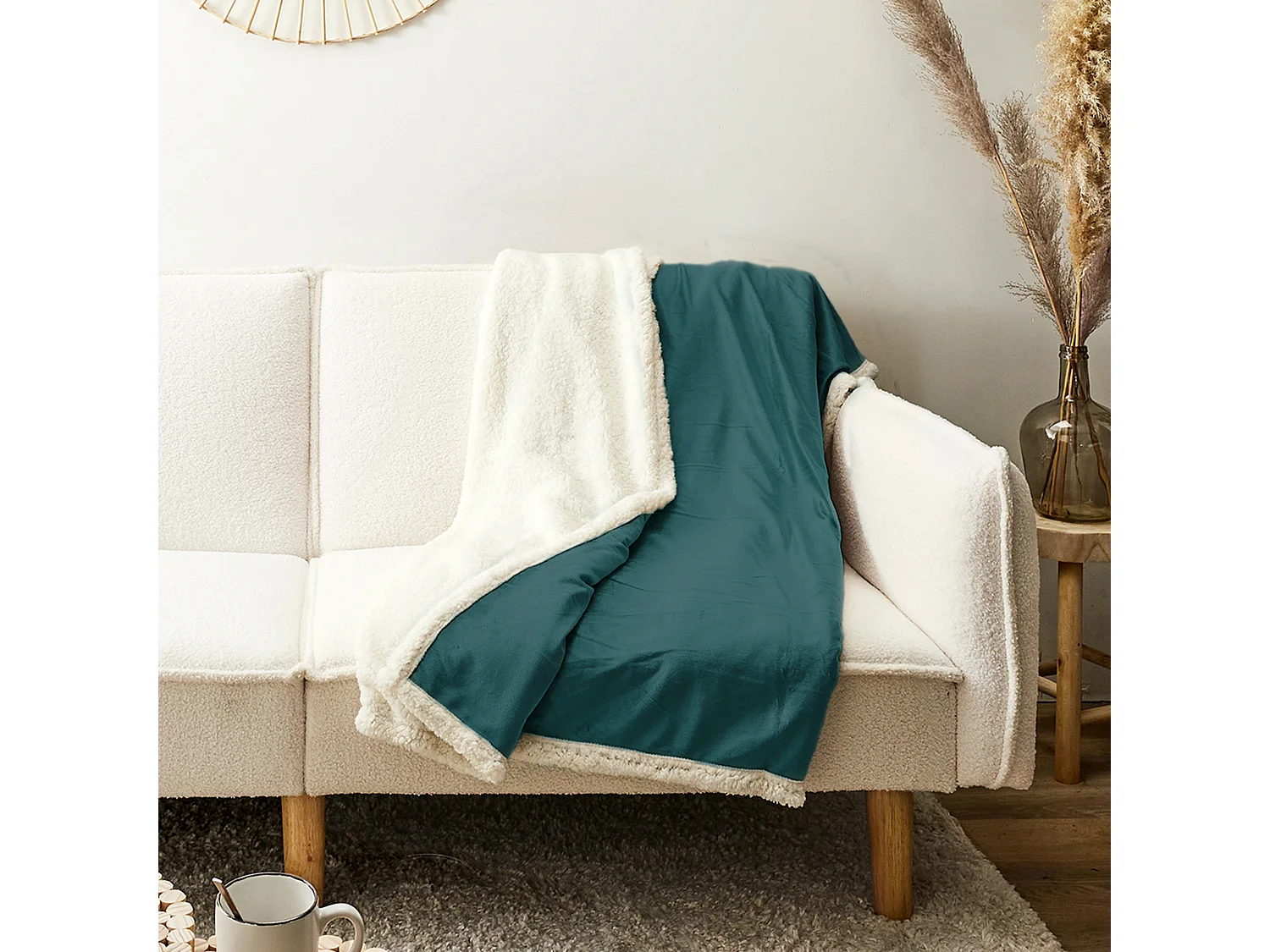 Plaid Microfibre Sherpa Bleu Canard 120x150cm Bleu