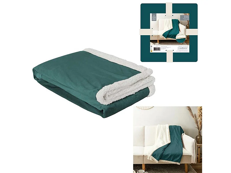 Plaid Microfibre Sherpa Bleu Canard 120x150cm Bleu
