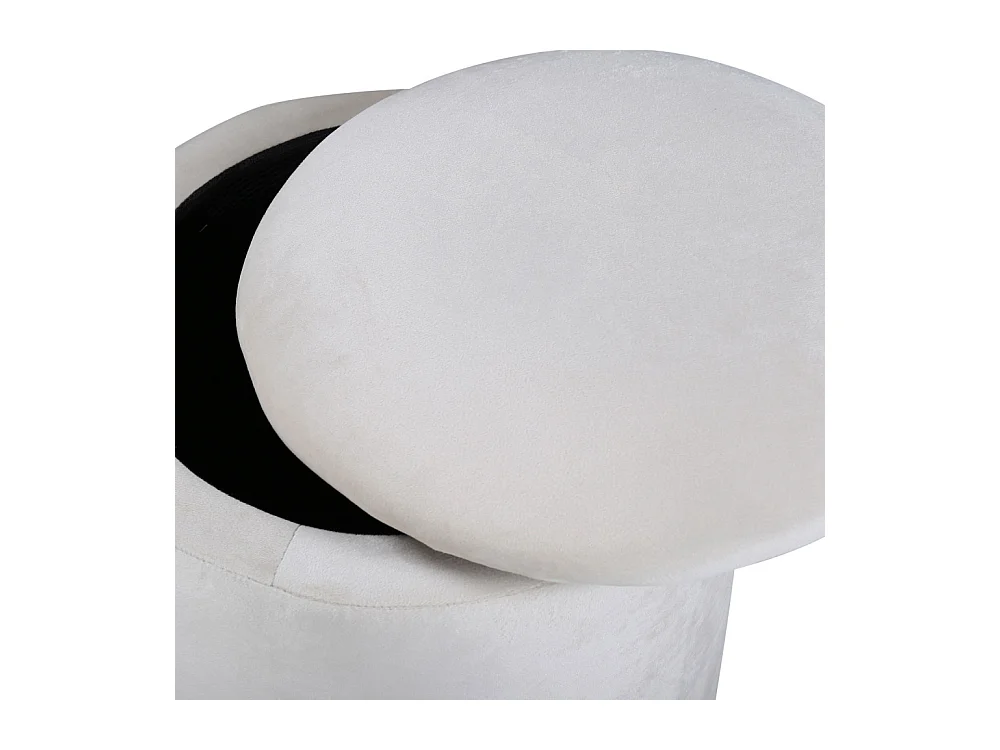 Puf Limpen Ø32cm velour con almacenaje blanco.
