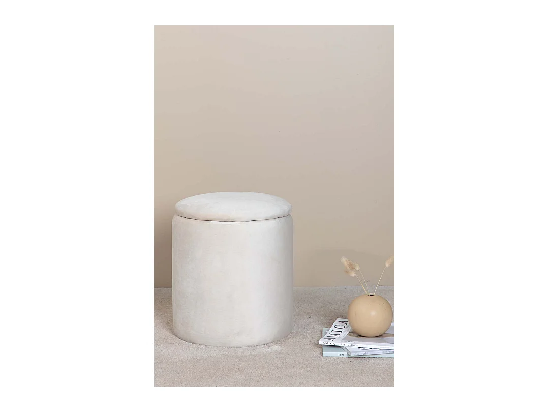 Pouf Limpen Ø32cm velluto con contenitore bianco.