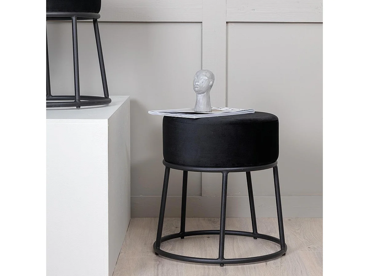 Pouf Design en Velours "Petra" 46cm Noir