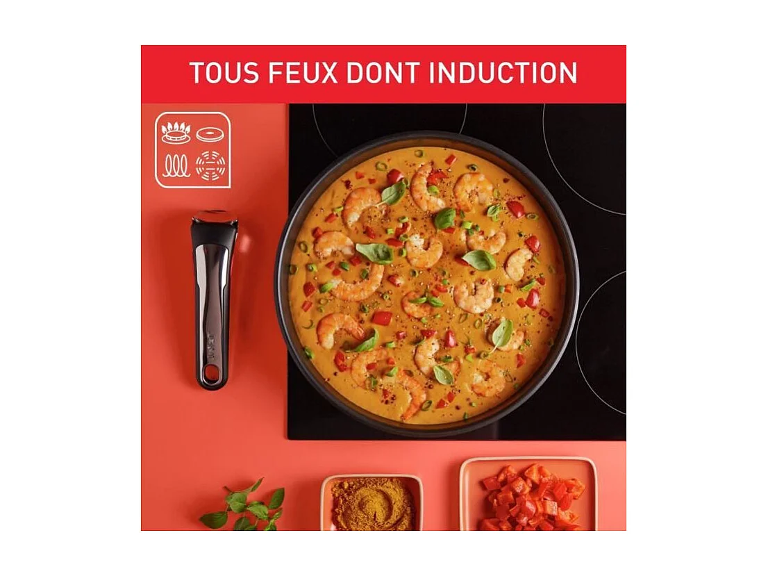 TEFAL INGENIO Preference Poele wok 26 cm, Induction, Antiadhésif, Empilable, Compatible lave-vaisselle, Fabriqué en France L97