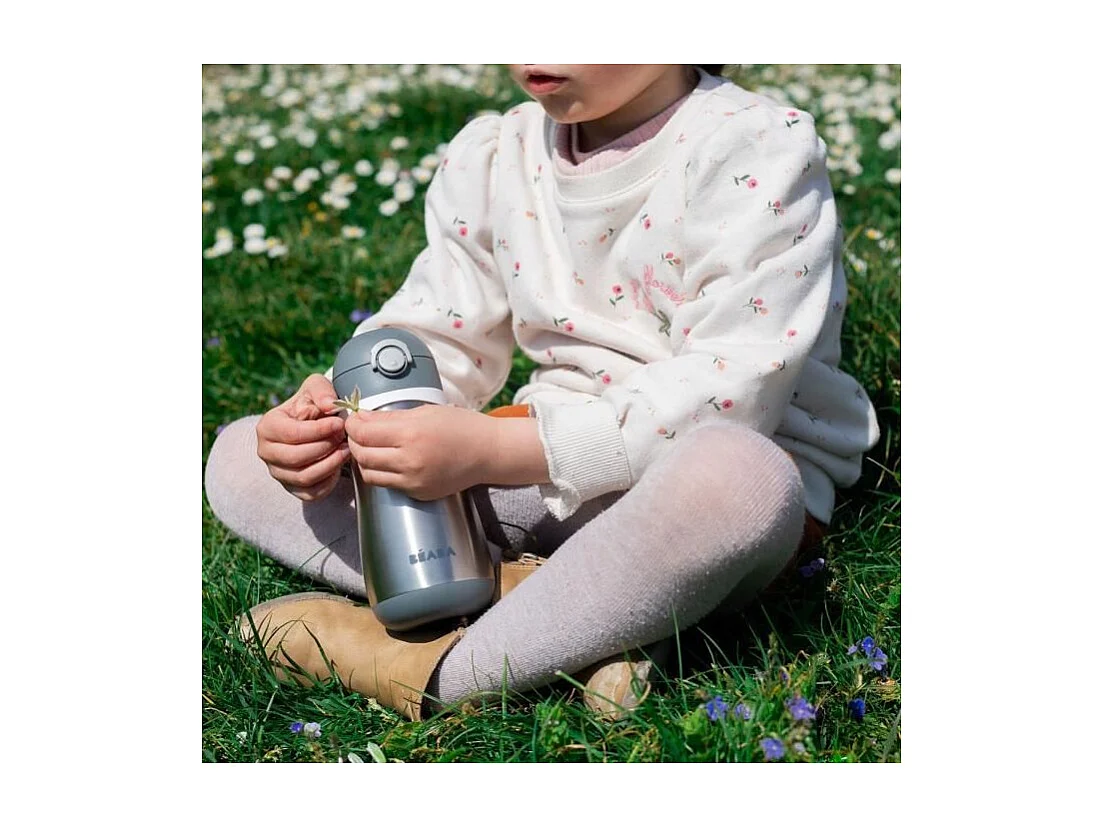 BEABA, Gourde inox 350 ml avec anse, Gris minéral
