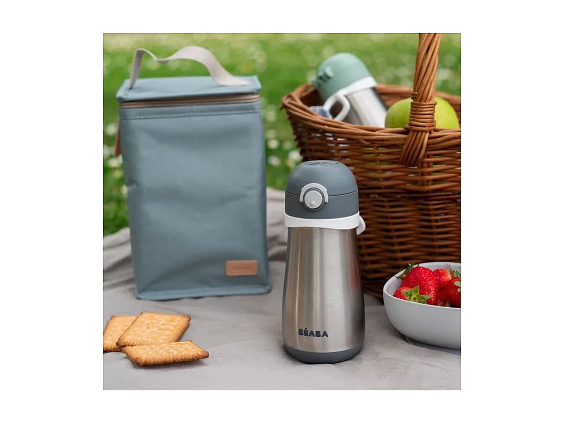 BEABA, Gourde inox 350 ml avec anse, Gris minéral
