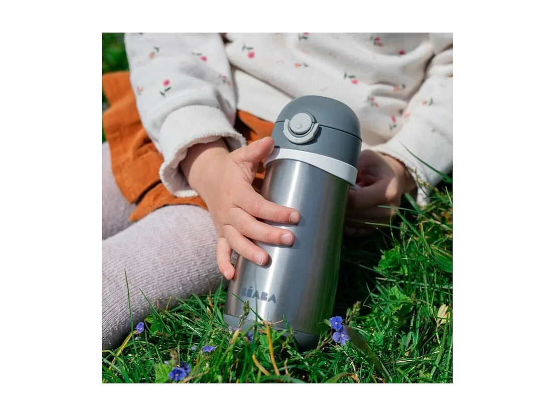 BEABA, Gourde inox 350 ml avec anse, Gris minéral