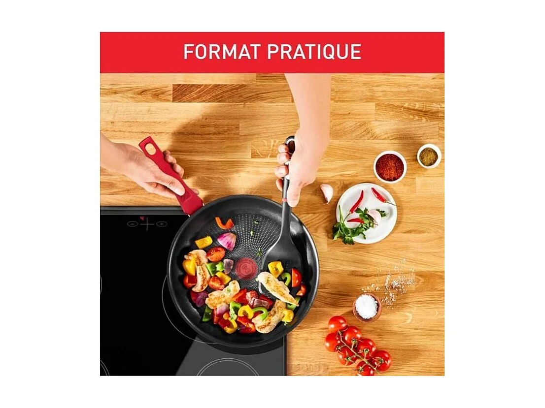 TEFAL Poele 24 cm, Induction, Revetement antiadhésif, Forme profonde, Poignée ergonomique, Fabriqué en France