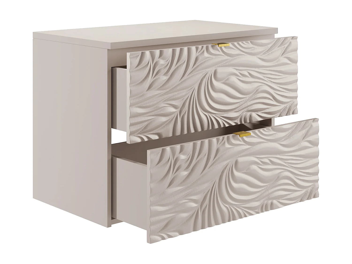 Meuble sous vasque suspendu texturé avec planche - Beige - 80 cm - RINAREL