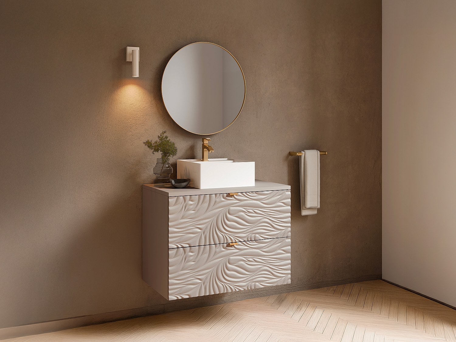 Badezimmermöbel hängend strukturiert mit Ablageplatte - Beige - 80 cm - RIN günstig online kaufen