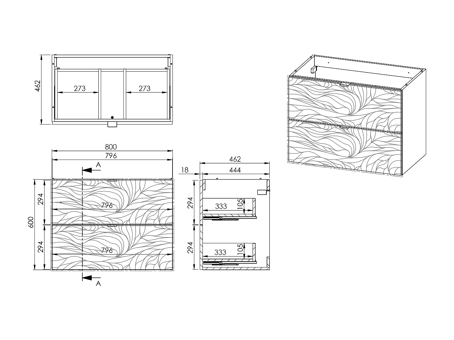 Meuble sous vasque suspendu texturé avec planche - Beige - 80 cm - RINAREL