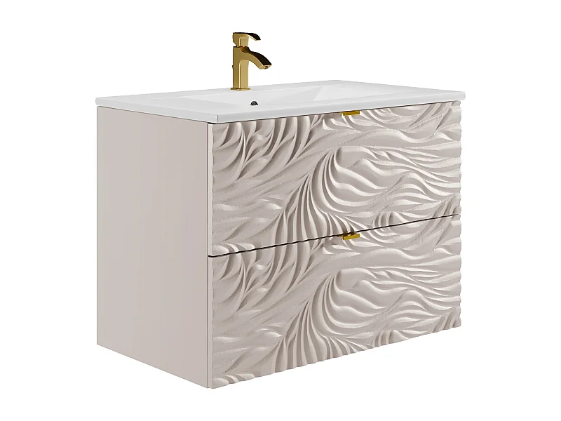 Mueble de baño suspendido texturizado con lavabo empotrado - Beige - 80 cm - RINAREL
