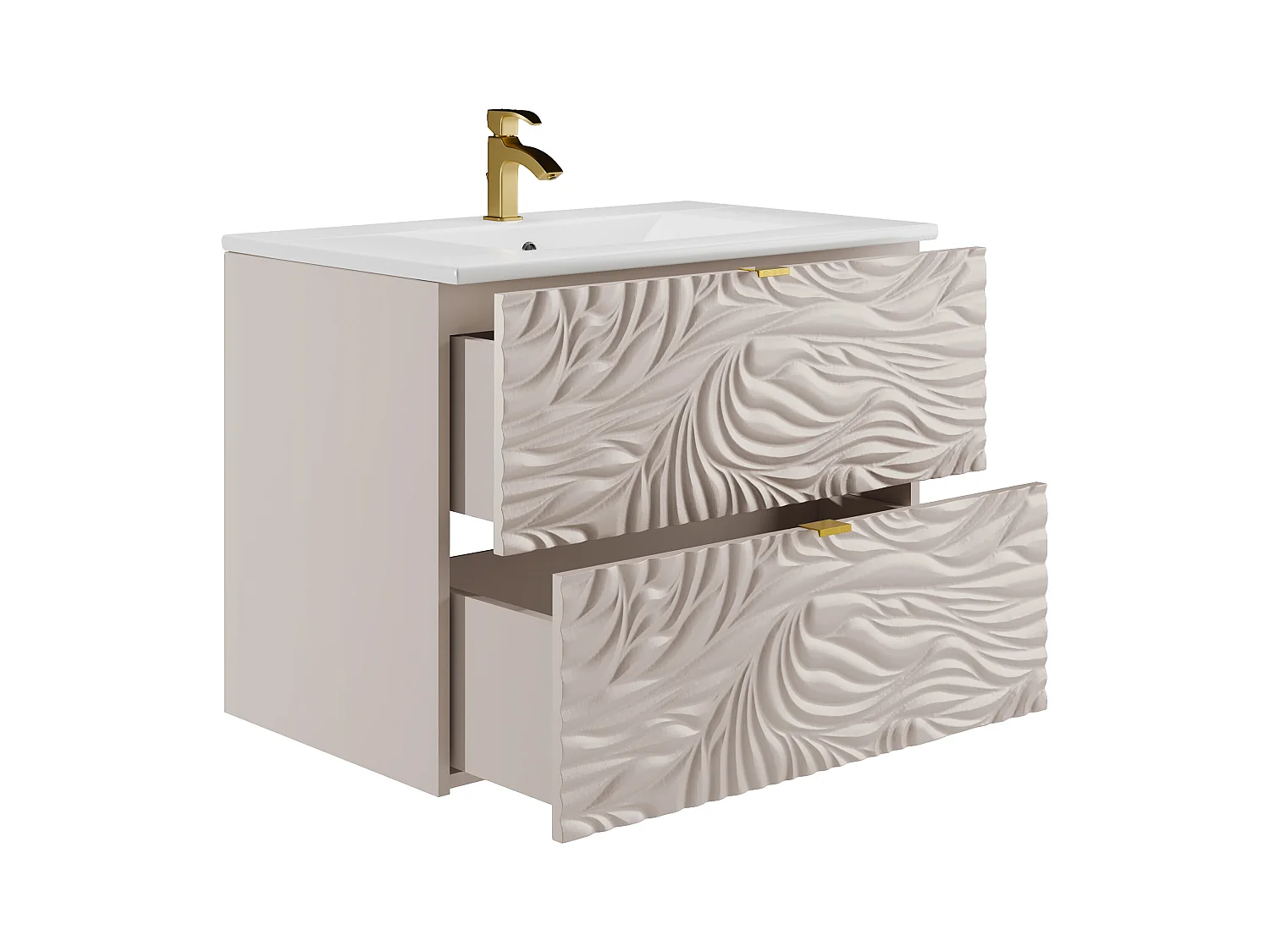 Meuble de salle de bain suspendu texturé avec vasque à encastrer - Beige - 80 cm - RINAREL