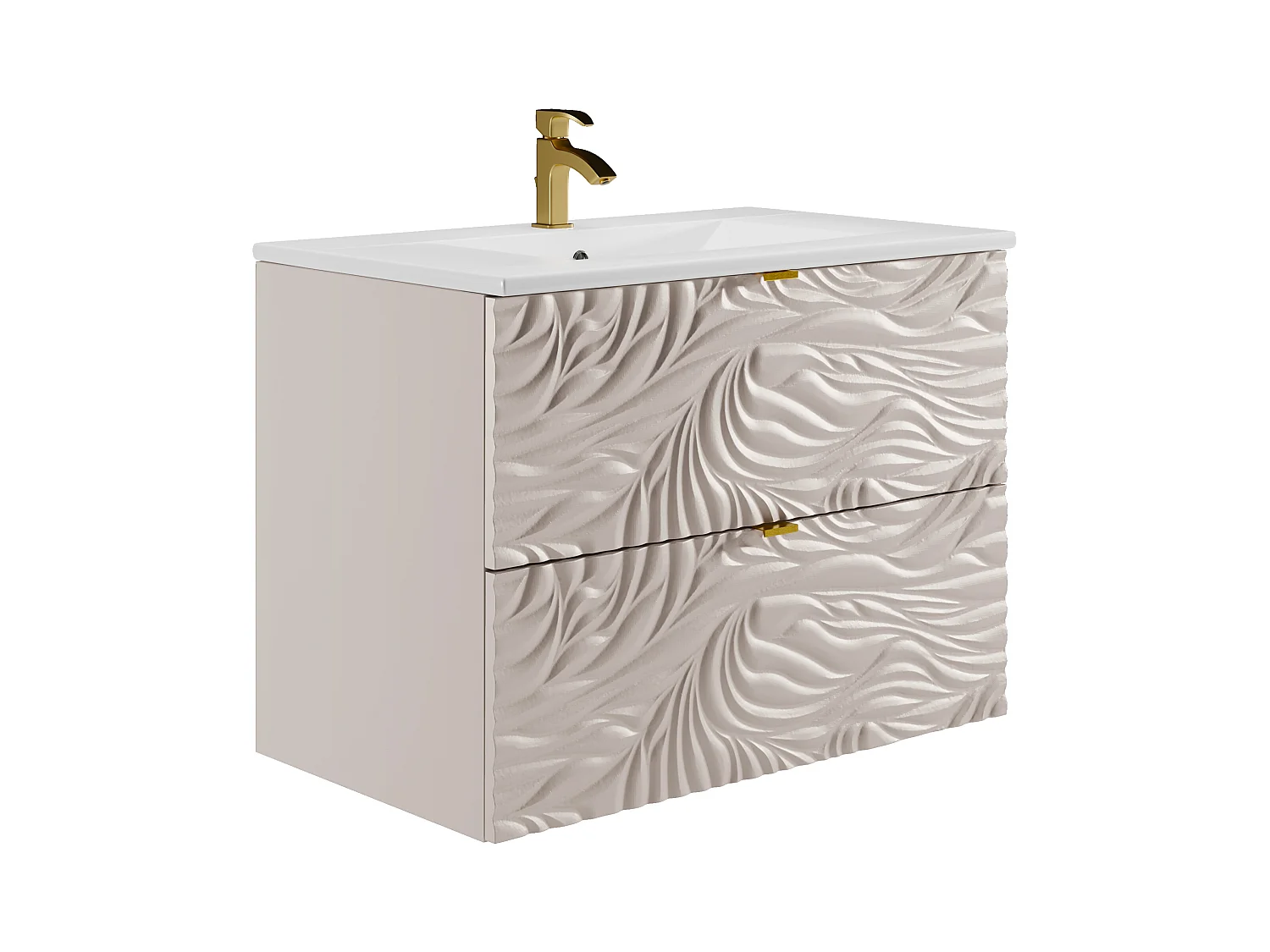 Meuble de salle de bain suspendu texturé avec vasque à encastrer - Beige - 80 cm - RINAREL