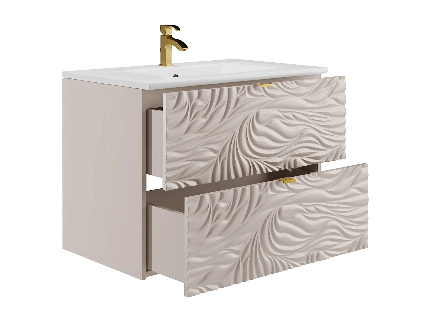 Meuble de salle de bain suspendu texturé avec vasque à encastrer - Beige - 80 cm - RINAREL