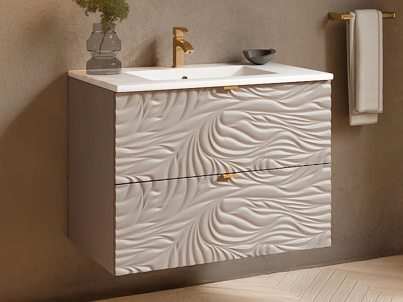 Badezimmermöbel hängend strukturiert mit Einbauwaschbecken - Beige - 80 cm - RINAREL