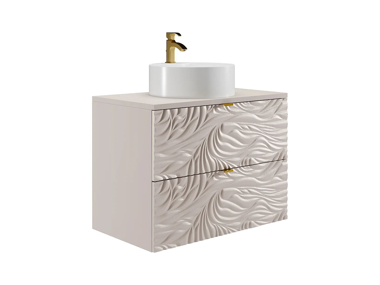 Hengende teksturert baderomsinnredning med rund benkeservant - Beige - 80 cm - RINAREL