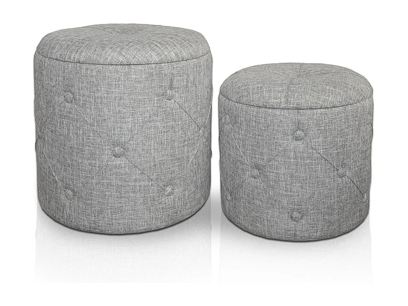 Set de 2 poufs ronds Colonia Tissu Gris