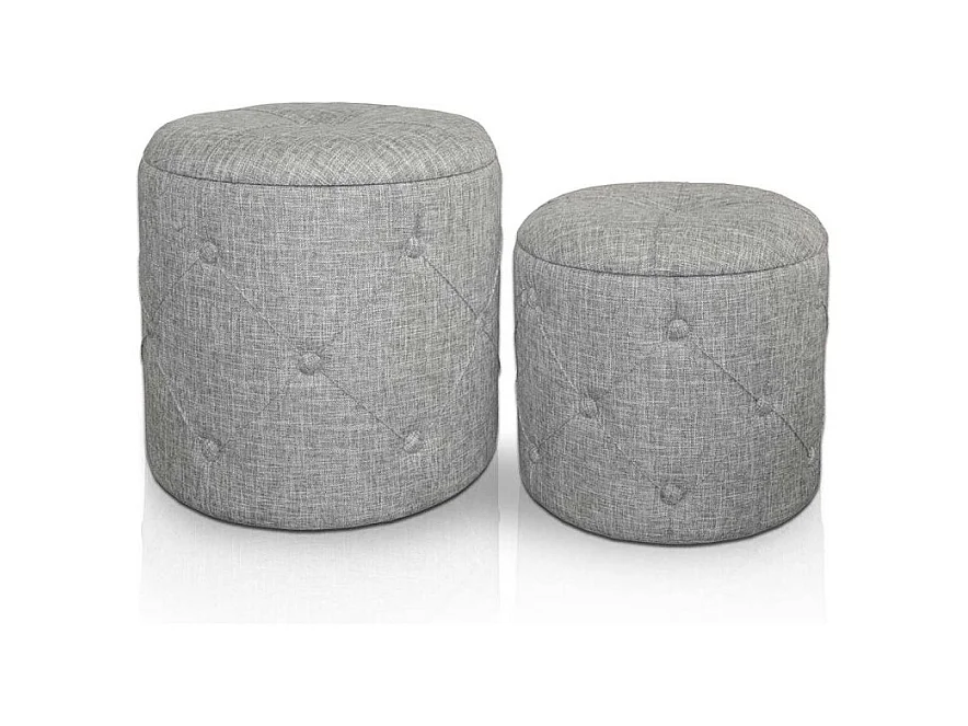 Lot de 2 Poufs Ronds en Tissu "Andra" 40cm Gris