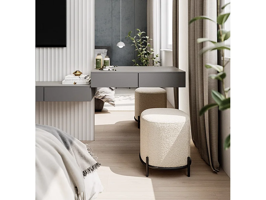 Pouf en Tissu Bouclé "Mark" 47cm Beige