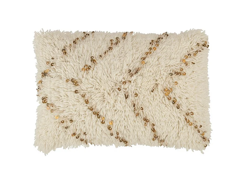 Cojín rectangular de algodón blanco y dorado de 60x40cm