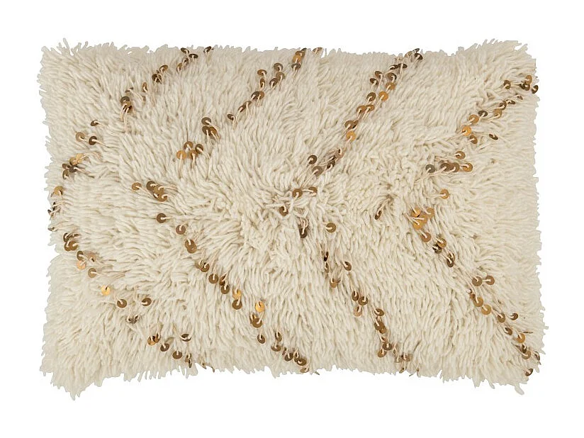 Cojín rectangular de algodón blanco y dorado de 60x40cm