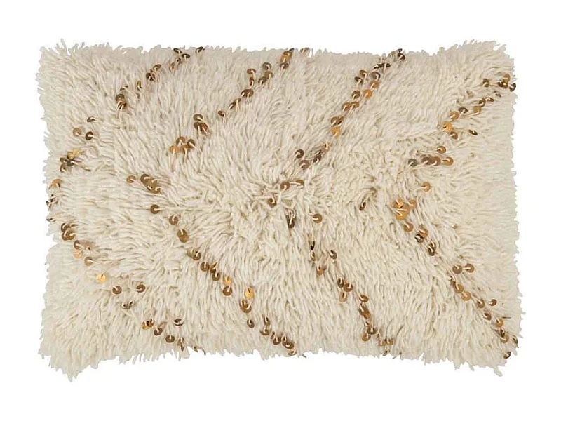 Cojín rectangular de algodón blanco y dorado de 60x40cm