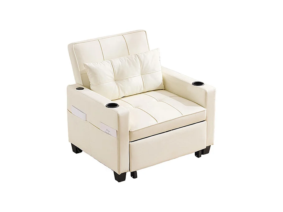 Fauteuil convertible 3 en 1 avec porte-gobelets port USB chaise longue parfait petites pièces blanc