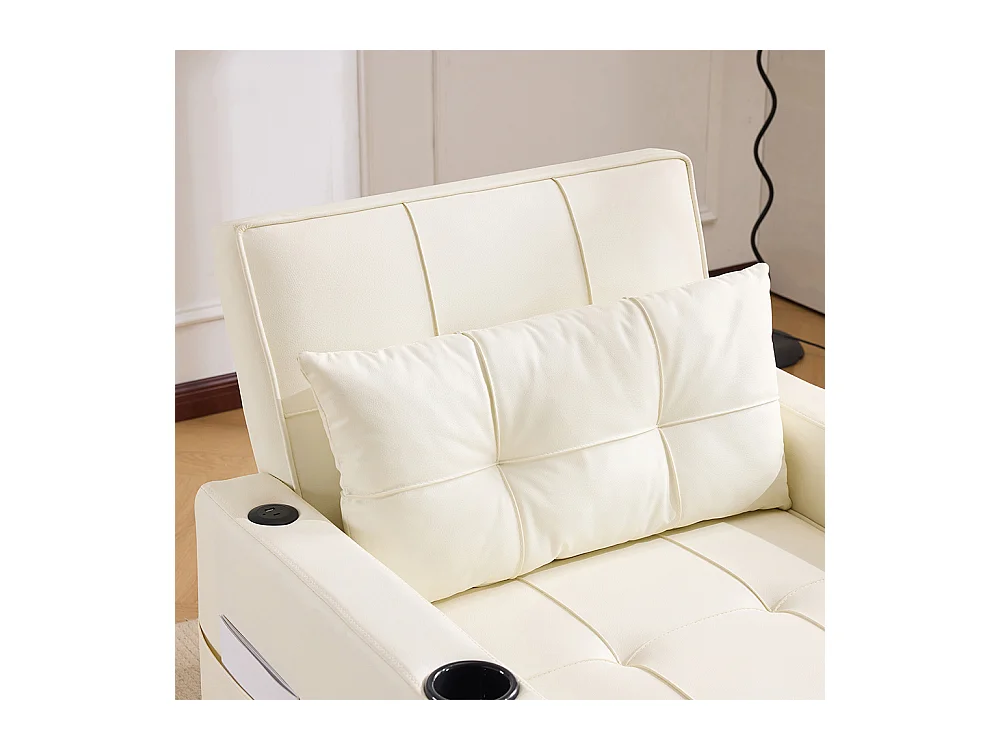 Fauteuil convertible 3 en 1 avec porte-gobelets port USB chaise longue parfait petites pièces blanc