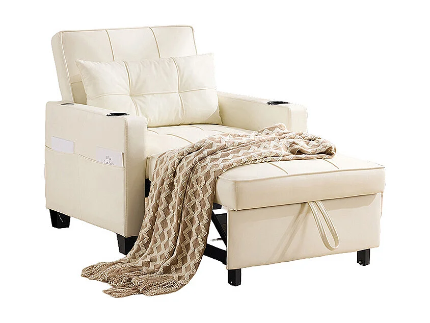 Fauteuil convertible 3 en 1 avec porte-gobelets port USB chaise longue parfait petites pièces blanc