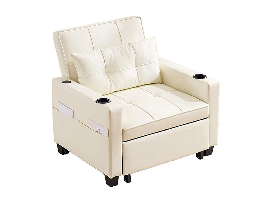 Fauteuil convertible 3 en 1 avec porte-gobelets port USB chaise longue parfait petites pièces blanc