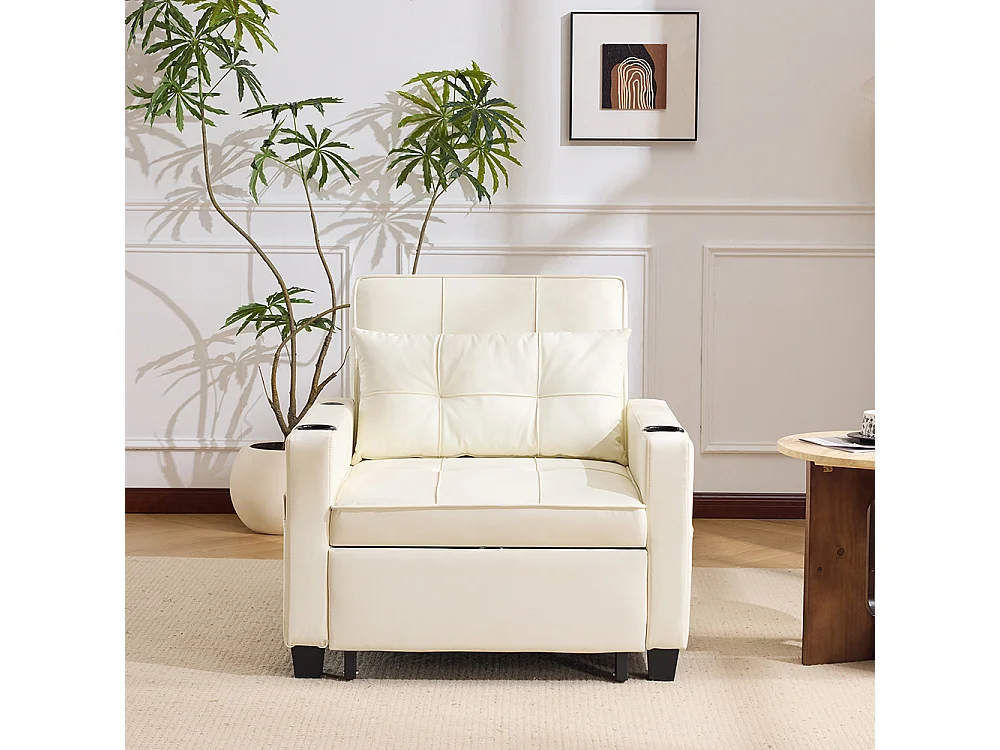 Fauteuil convertible 3 en 1 avec porte-gobelets port USB chaise longue parfait petites pièces blanc