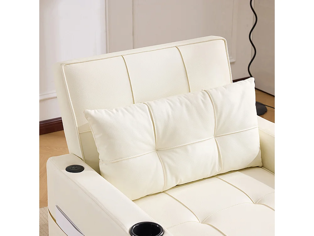 Fauteuil convertible 3 en 1 avec porte-gobelets port USB chaise longue parfait petites pièces blanc