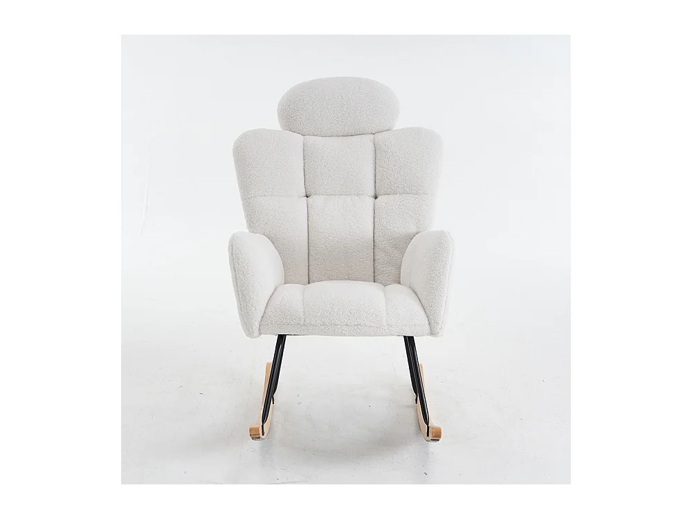 Fauteuil à bascule tissu Teddy doux tufté assise rembourrée salon chambre blanc