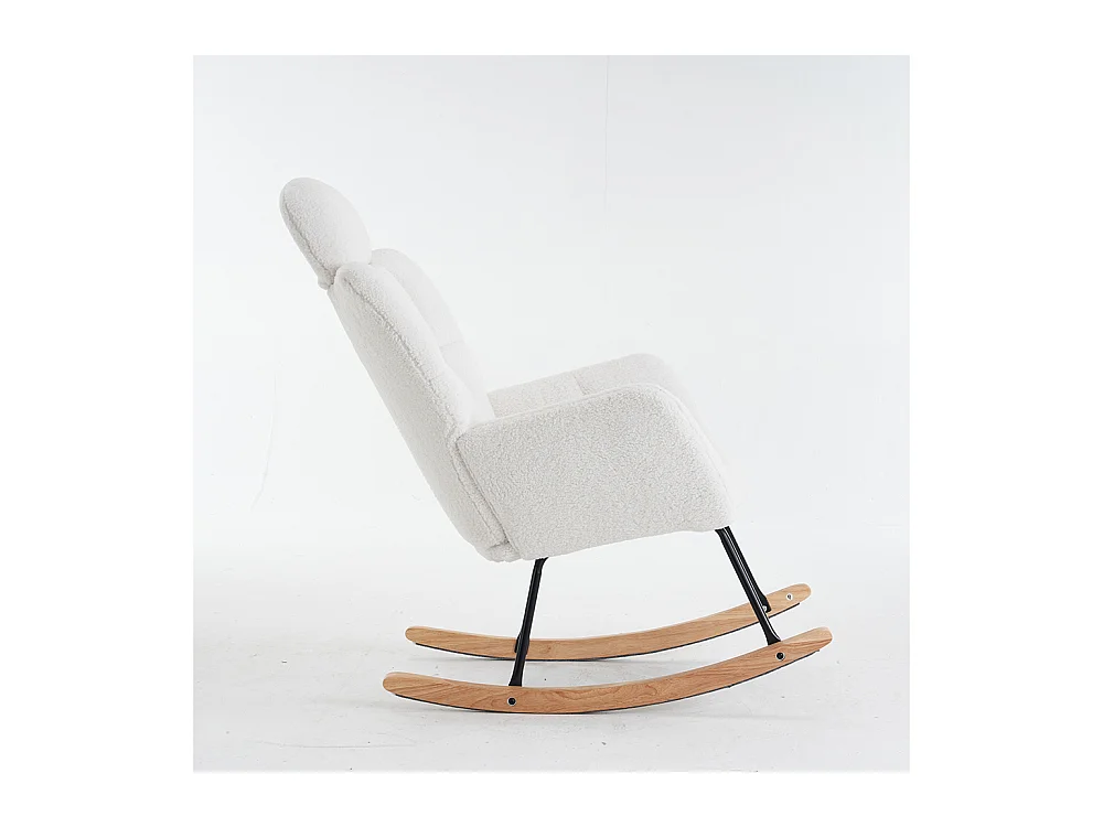 Fauteuil à bascule tissu Teddy doux tufté assise rembourrée salon chambre blanc