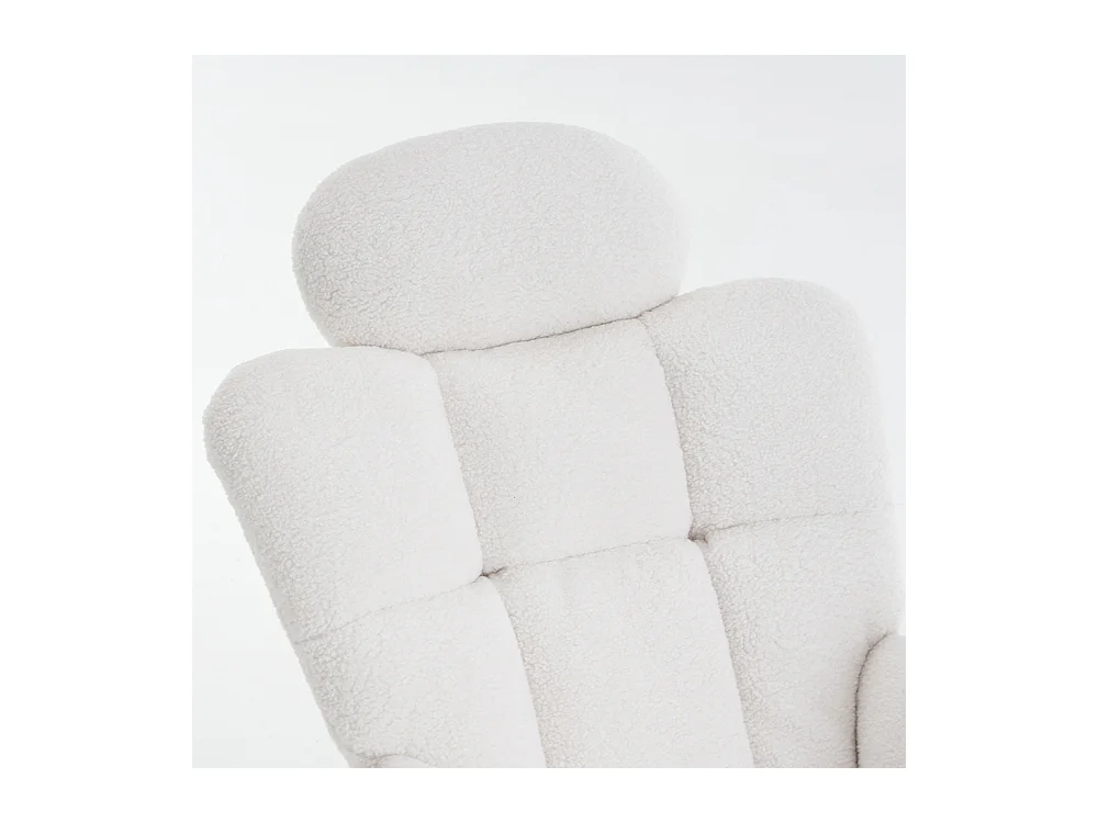 Fauteuil à bascule tissu Teddy doux tufté assise rembourrée salon chambre blanc