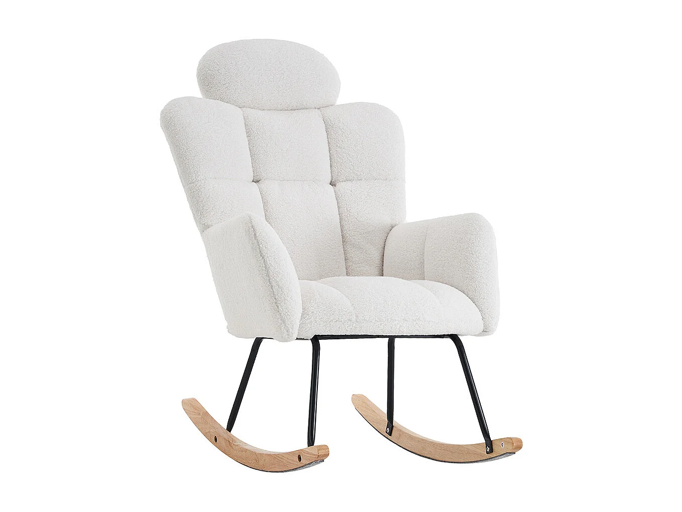 Fauteuil à bascule tissu Teddy doux tufté assise rembourrée salon chambre blanc