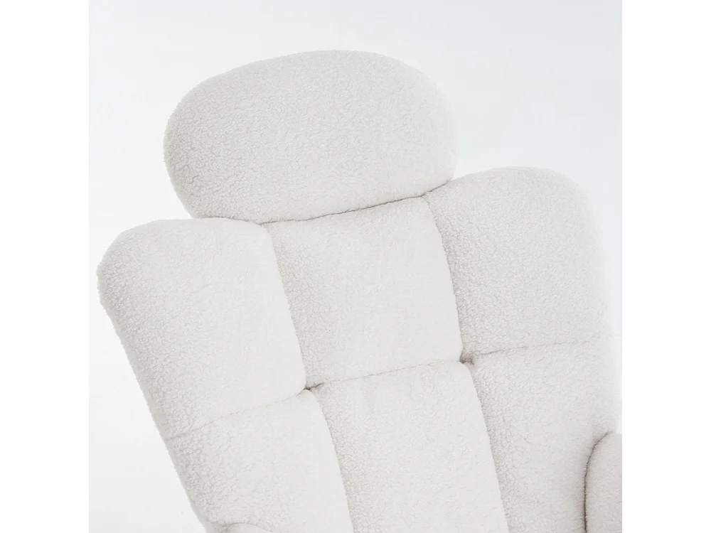 Fauteuil à bascule tissu Teddy doux tufté assise rembourrée salon chambre blanc