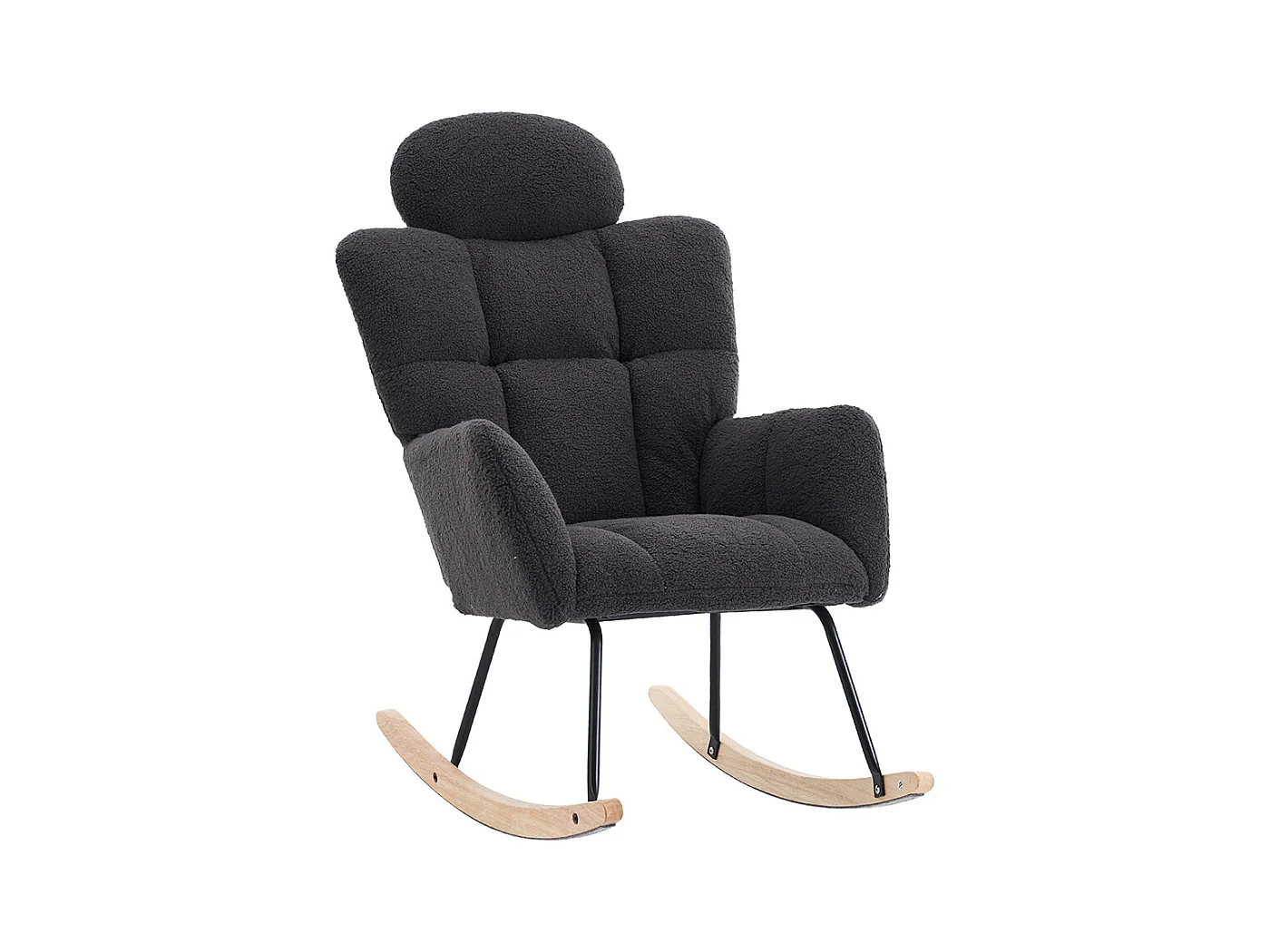 Fauteuil à bascule tissu Teddy doux tufté assise rembourrée salon chambre gris foncé