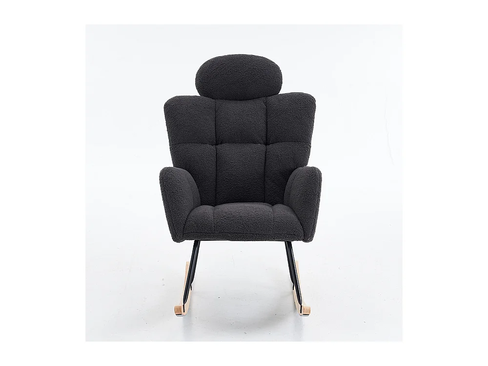 Fauteuil à bascule tissu Teddy doux tufté assise rembourrée salon chambre gris foncé