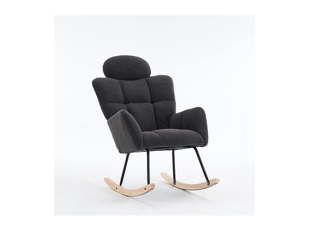 Fauteuil à bascule tissu Teddy doux tufté assise rembourrée salon chambre gris foncé