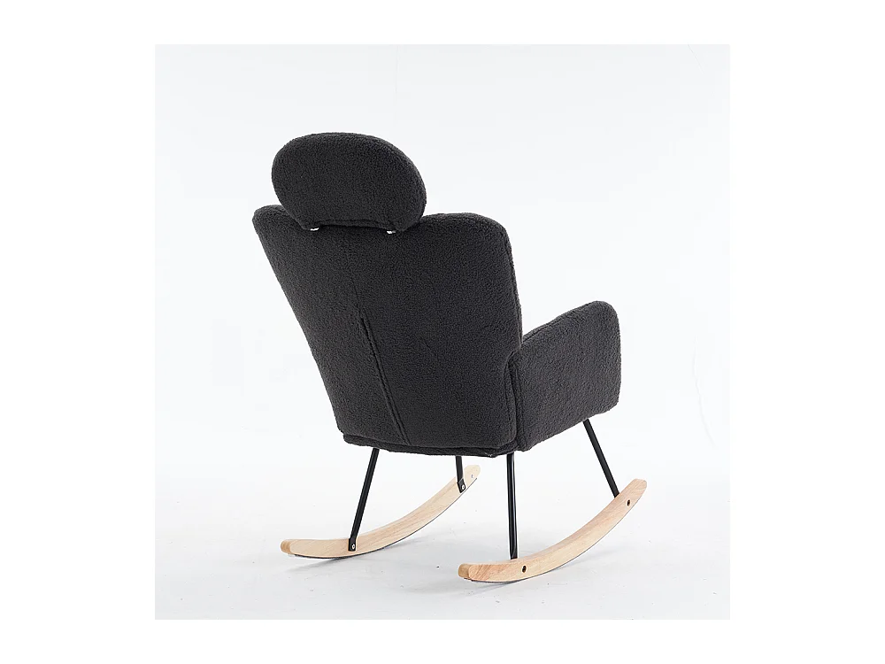 Fauteuil à bascule tissu Teddy doux tufté assise rembourrée salon chambre gris foncé