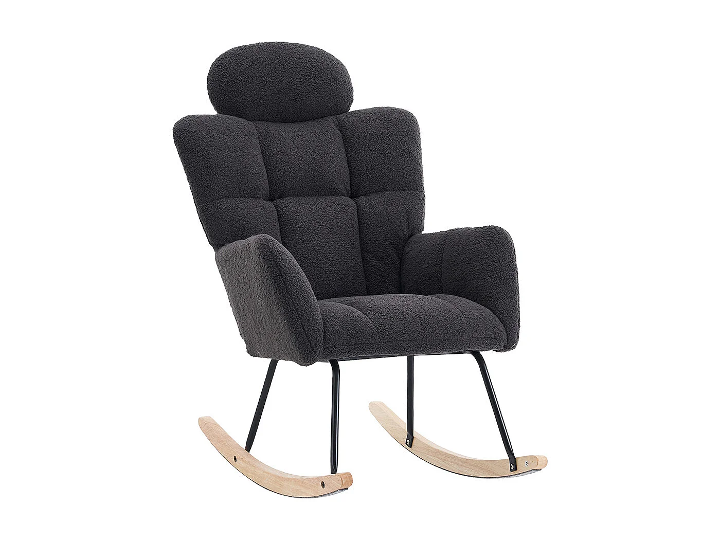 Fauteuil à bascule tissu Teddy doux tufté assise rembourrée salon chambre gris foncé