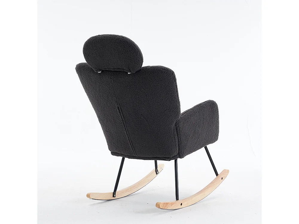 Fauteuil à bascule tissu Teddy doux tufté assise rembourrée salon chambre gris foncé