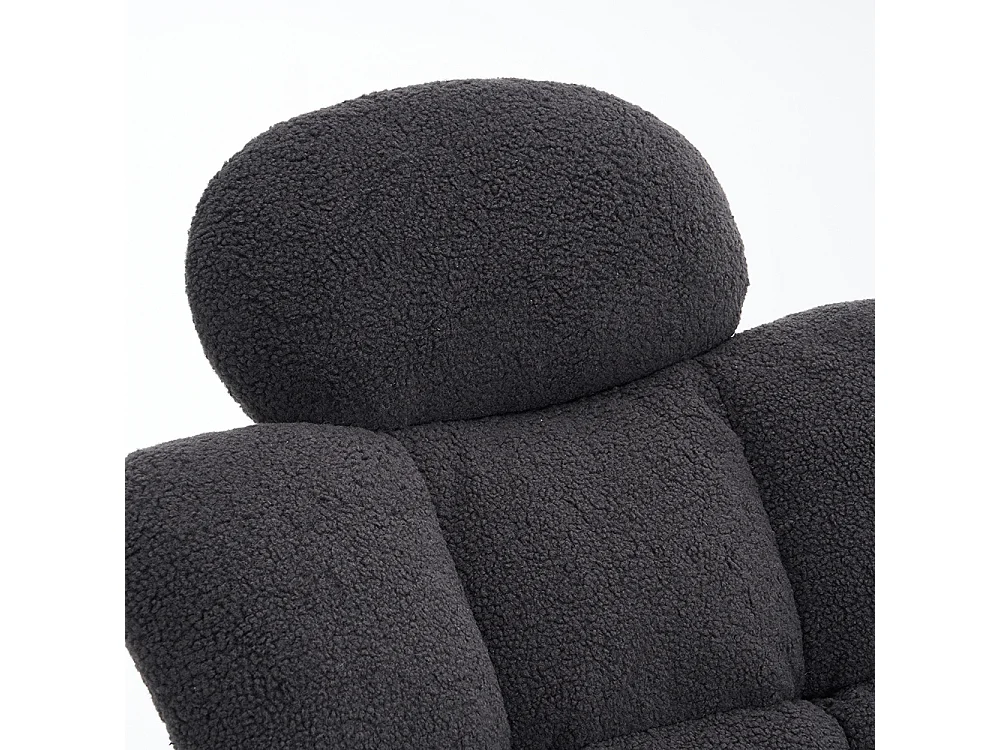 Fauteuil à bascule tissu Teddy doux tufté assise rembourrée salon chambre gris foncé