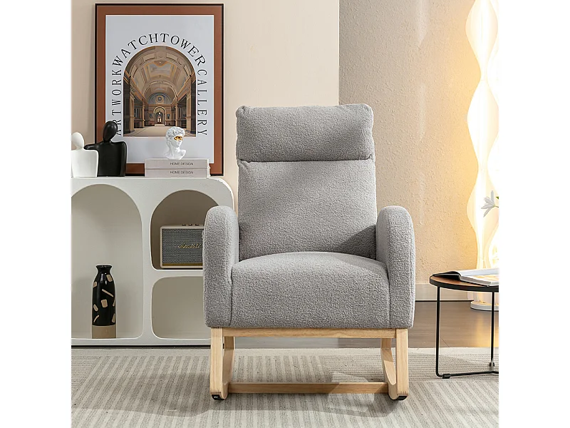 Fauteuil à bascule Mid Century Modern tissu Teddy rembourré assise rembourrée salon chambre gris clair