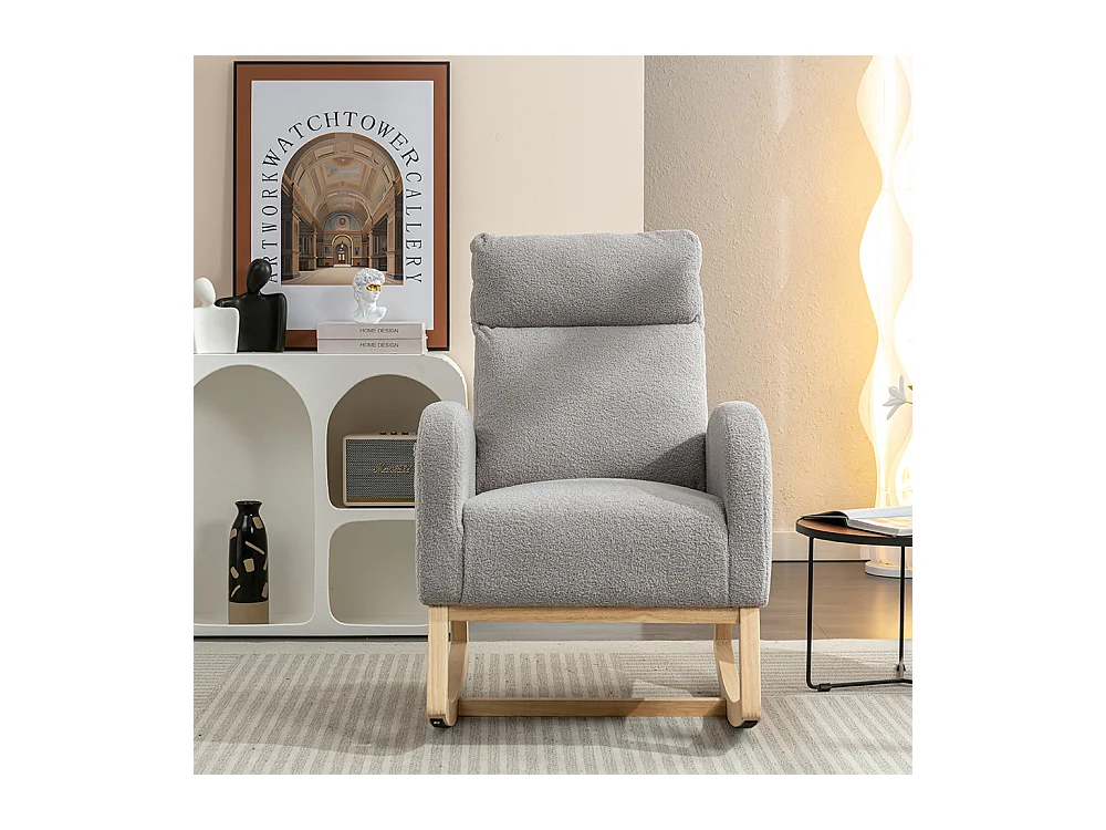 Fauteuil à bascule Mid Century Modern tissu Teddy rembourré assise rembourrée salon chambre gris clair