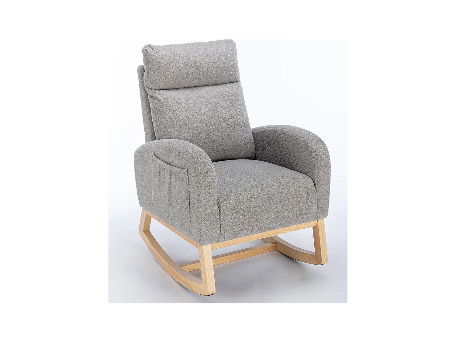Fauteuil à bascule Mid Century Modern tissu Teddy rembourré assise rembourrée salon chambre gris clair