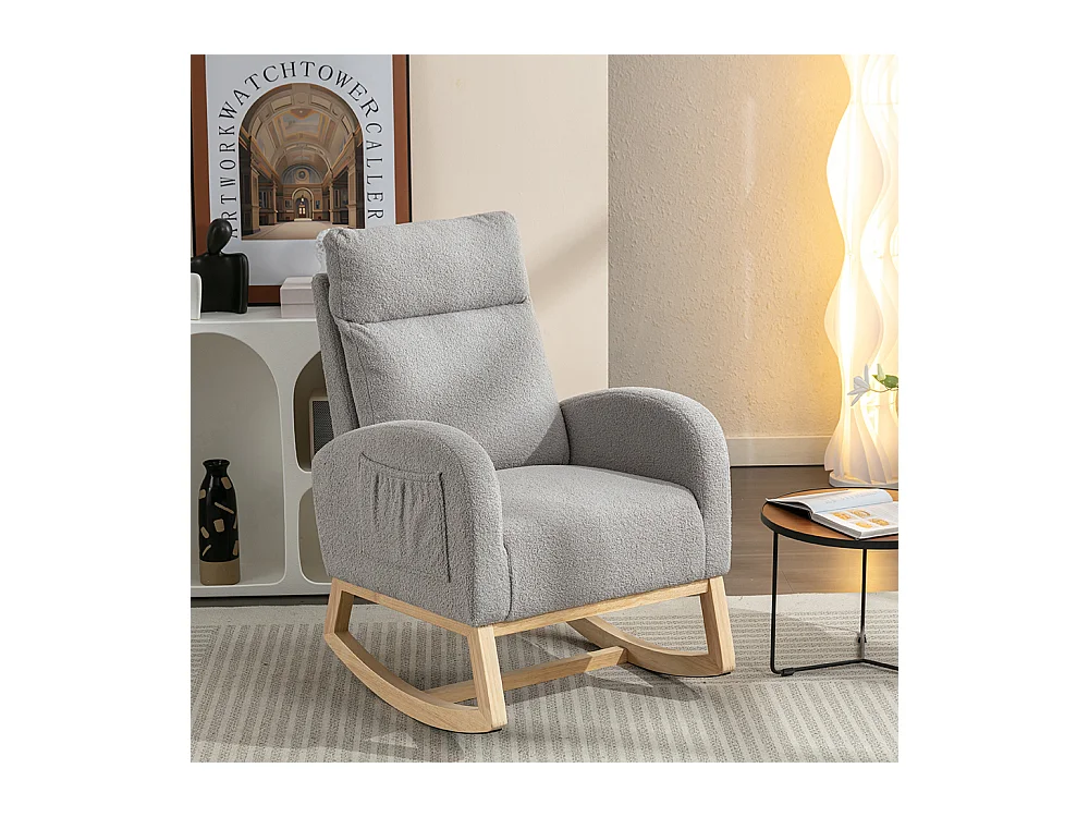 Fauteuil à bascule Mid Century Modern tissu Teddy rembourré assise rembourrée salon chambre gris clair