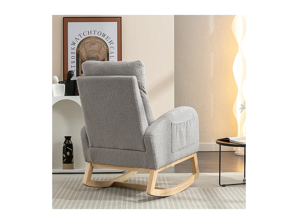 Fauteuil à bascule Mid Century Modern tissu Teddy rembourré assise rembourrée salon chambre gris clair