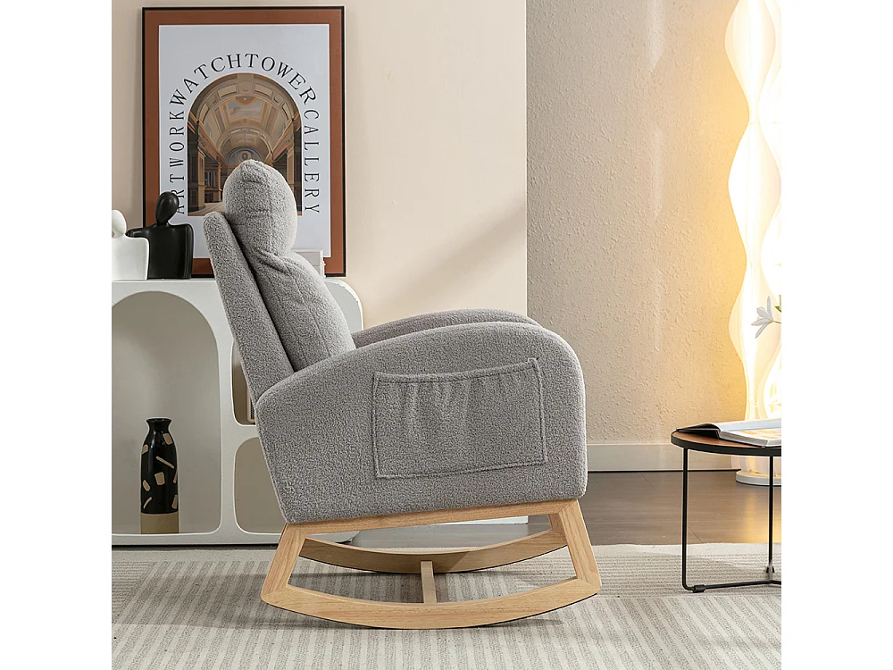 Fauteuil à bascule Mid Century Modern tissu Teddy rembourré assise rembourrée salon chambre gris clair