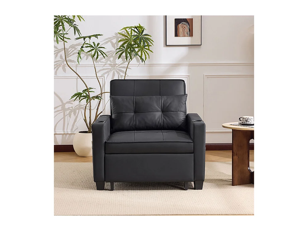 Fauteuil convertible 3 en 1 avec porte-gobelets port USB chaise longue parfait petites pièces noir